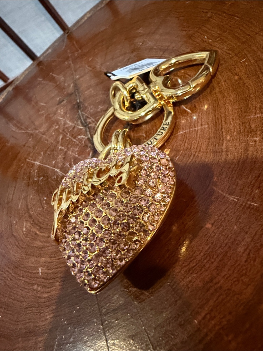 Juicy Couture Pink Crystal Heart Key Fob with Gold Hardware NEW Purse Charm